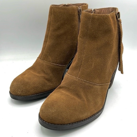 Crown Vintage boot Womens 8  Tan Suede Flynn Zip Fringe pulls Cowgirl western - Picture 6 of 11